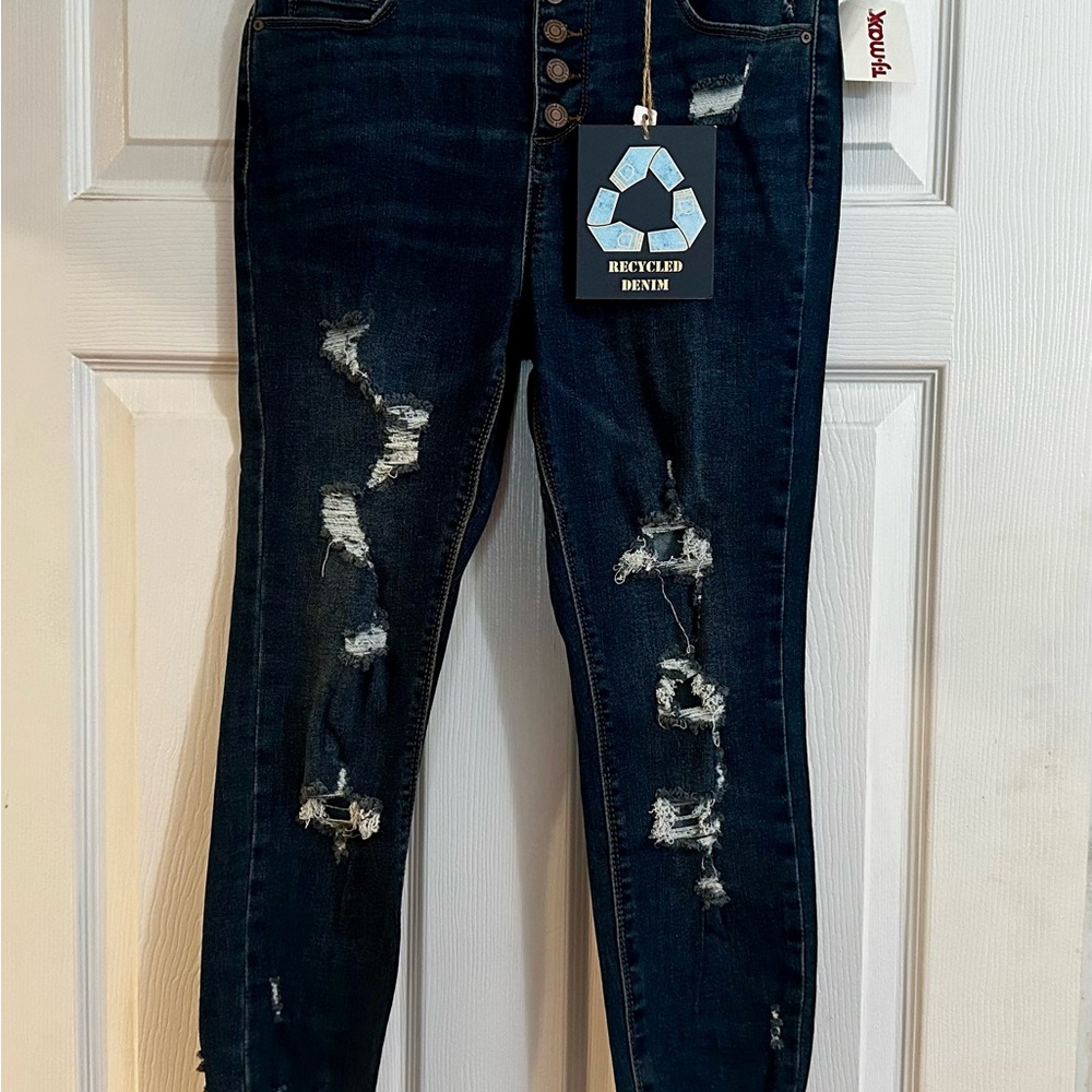 Indigo Rein Dark Blue Distressed Skinny Jeans